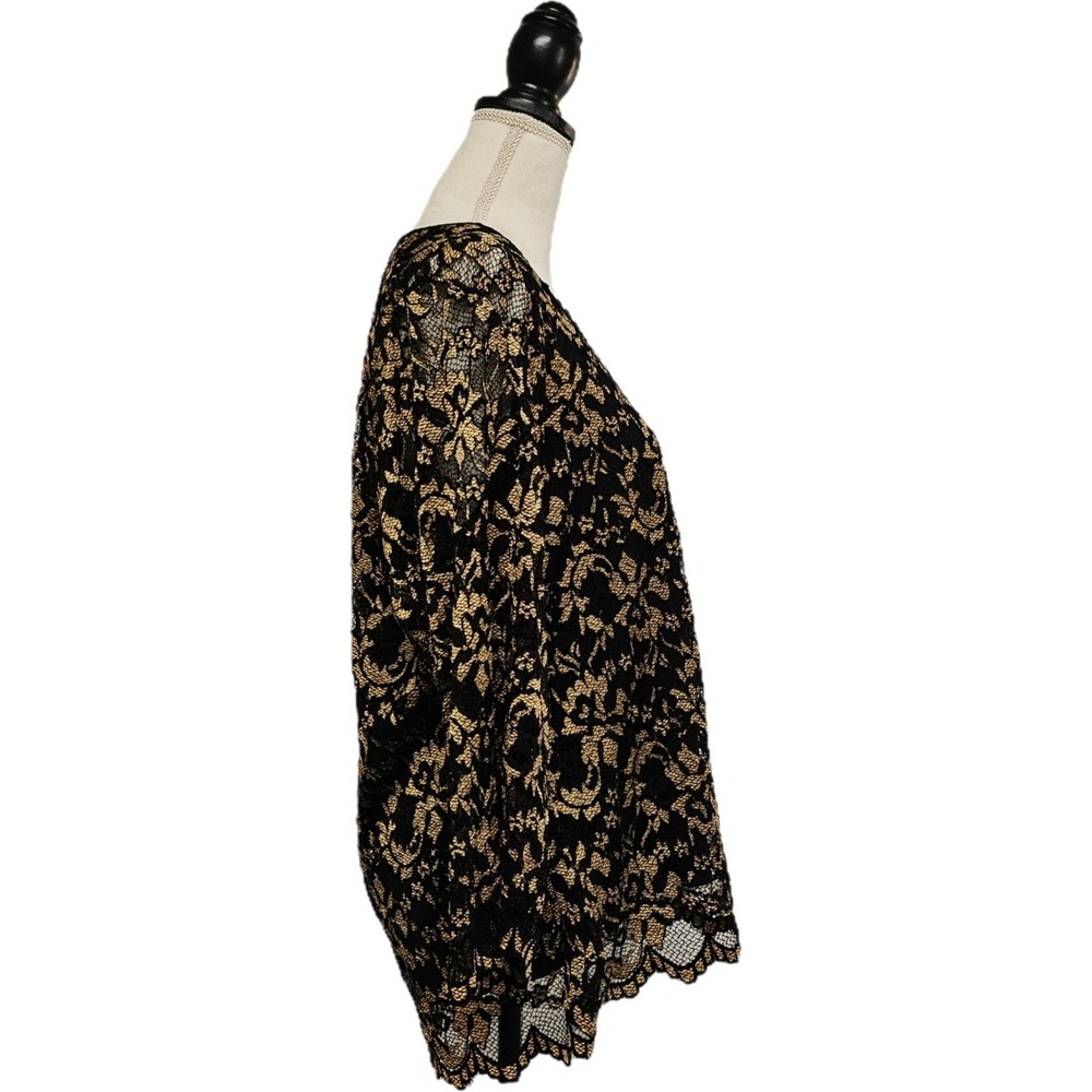Coldwater Creek Black & Gold Lace Scalloped Hem Top Size XL Whimsigoth Romantic - Picture 2 of 7